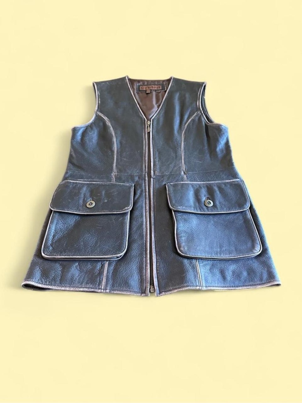 Vintage Studio Siena Dark Brown Leather Utility Vest Women’s Size S